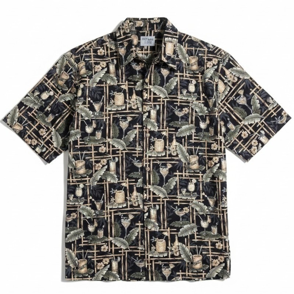 Windham Pointe Tropical Cocktail Bamboo Print Cotton Button‎ Down, Men's Small